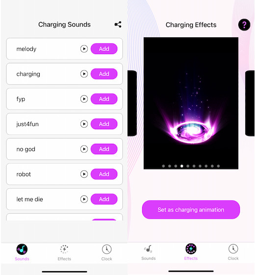 Charging sounds and effects