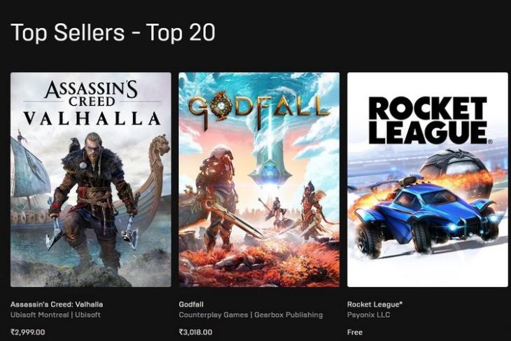 Epic Games store showing INR feat.