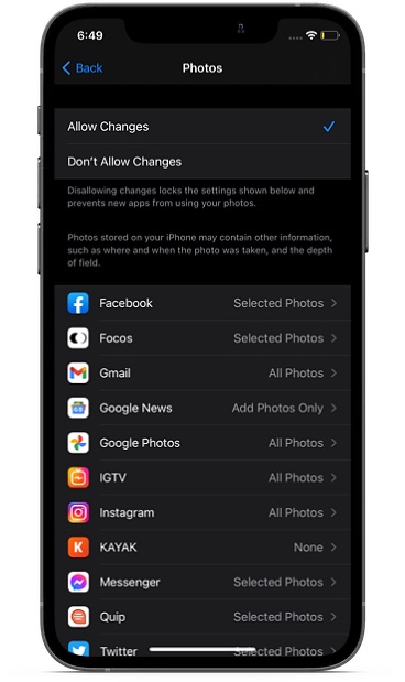 Limit third-party access to Photos app