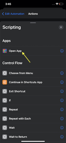 Select Open App