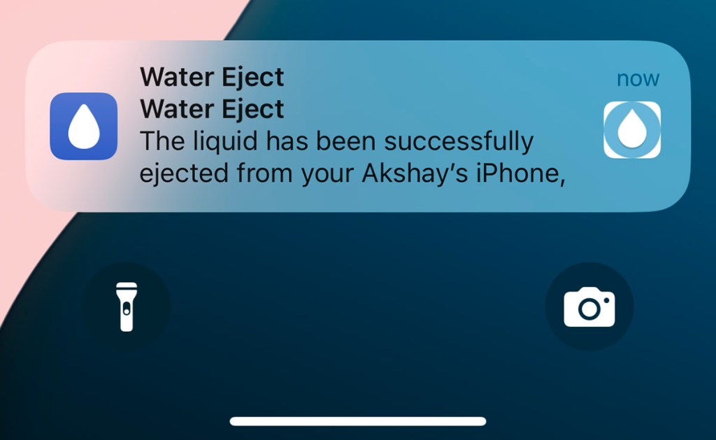 Screenshot of notification sent by Water Eject Shortcut once water ejection process has completed on the iPhone