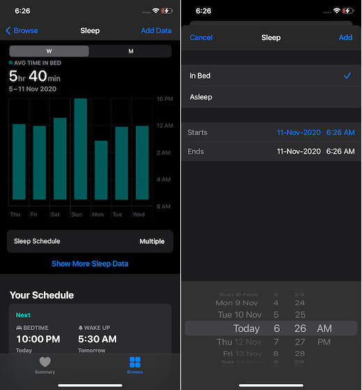 add sleep tracking data manually