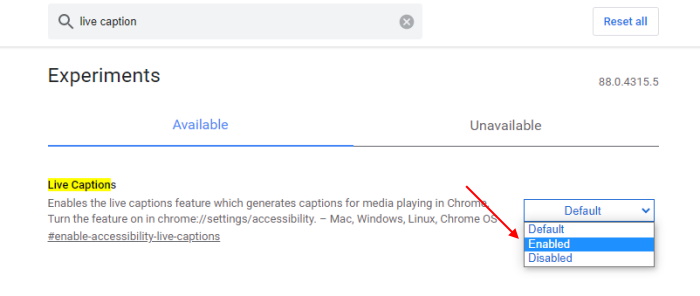 google chrome media player caption