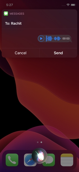 sending voice message using Siri on iPhone