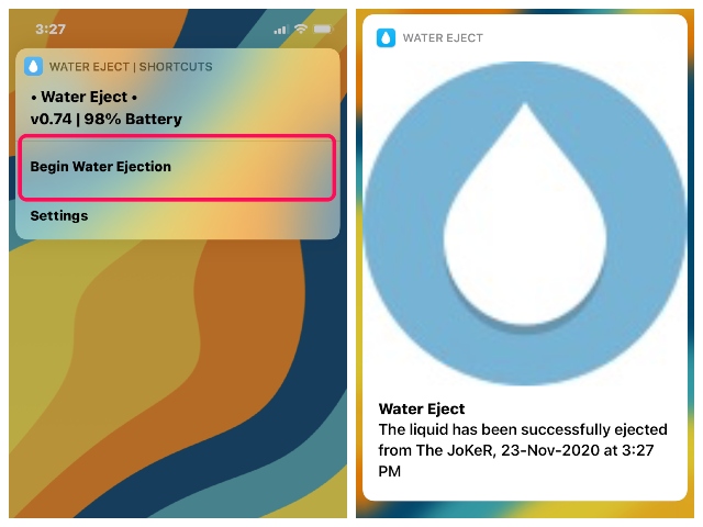 Wasserauswurf Siri Shortcut ss 3
