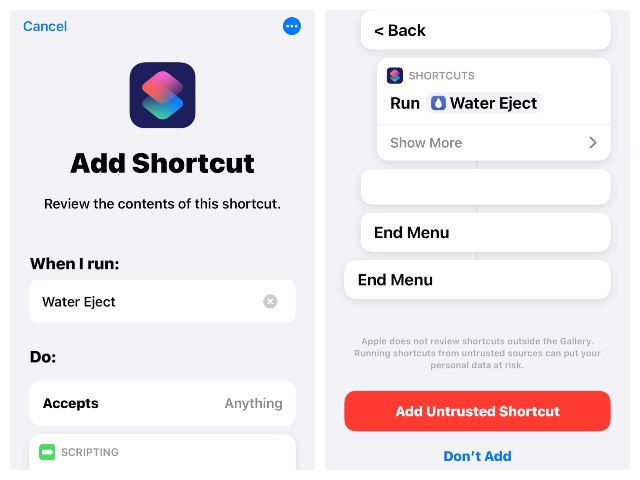 adding the water eject siri shortcut