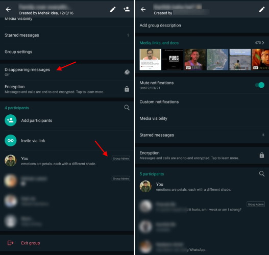 whatsapp disappearing messages group