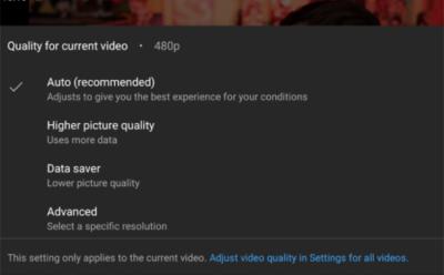 youtube video quality settings test