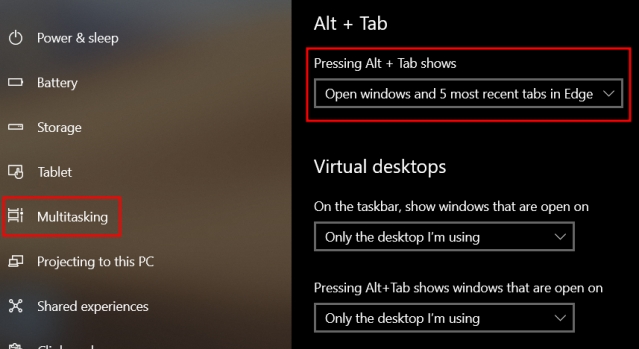 Удалите вкладки Microsoft Edge из переключателя Alt + Tab