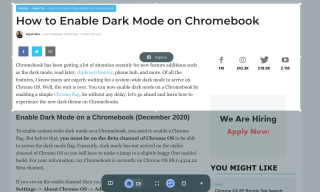 لقطة شاشة على Chromebook مع Screen Capture