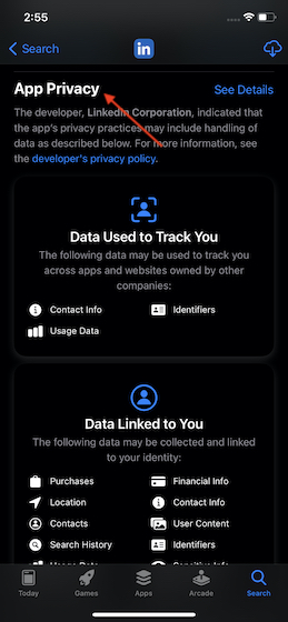 Check iOS app privacy details
