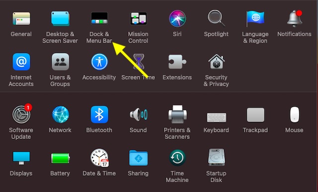 Click on Dock & Menu Bar