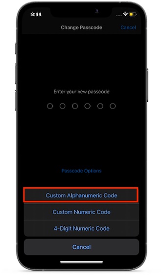 Custom alphanumeric passcode