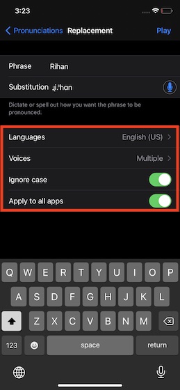 Custom pronunciations on iOS