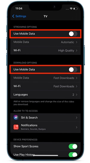 Disable Mobile Data usage for Apple TV+