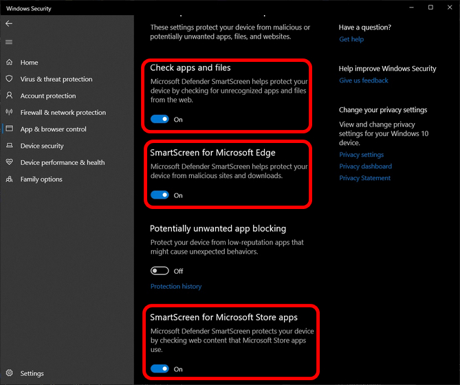 turn off microsoft defender smartscreen windows 10