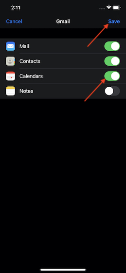 Enable Google Calendar syncing with iOS calendar