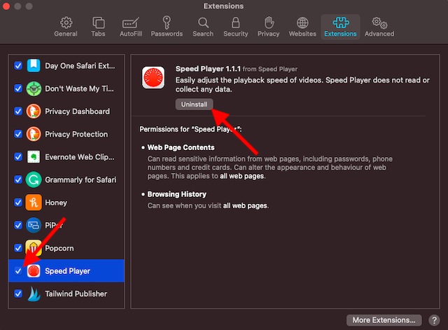 Manage Safari extensions on Mac