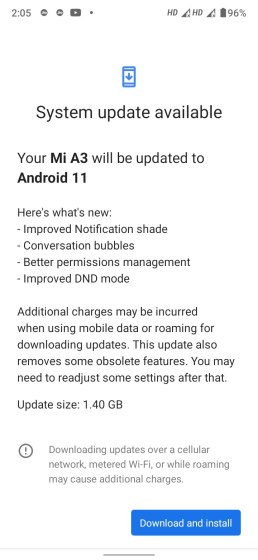 Mi A3 Android 11 update