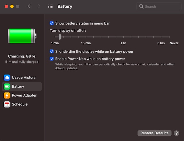 New Battery settings on macOS Big Sur