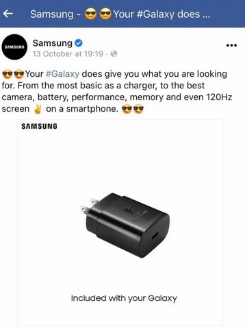 Samsung deleted fb post mocking apple for charger