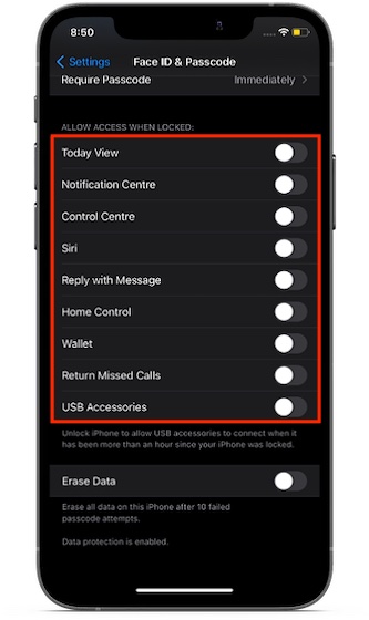 Secure lock screen on iPhone