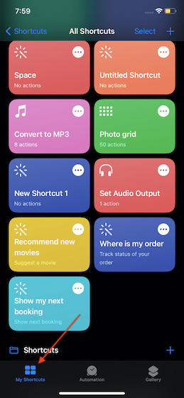 اضغط على علامة التبويب My Shortcuts