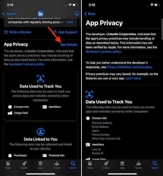 Track iOS app privacy policy