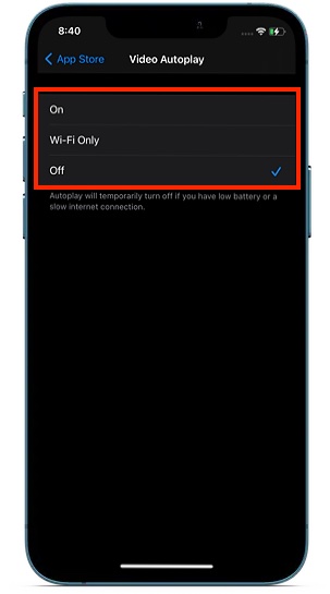 Turn off Auto play videos in App Store