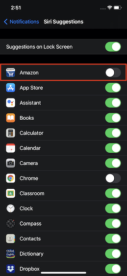 Turn off the switches right next to each app