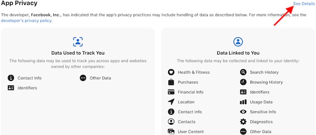 View app privacy details on the web