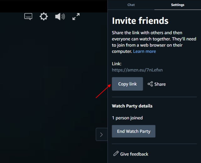 amazon prime video - invite friends for watch party