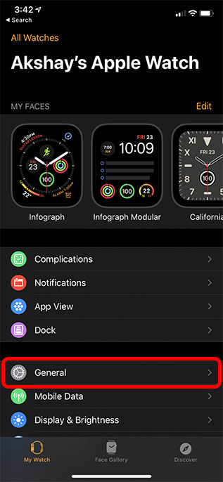 aplicación apple watch general