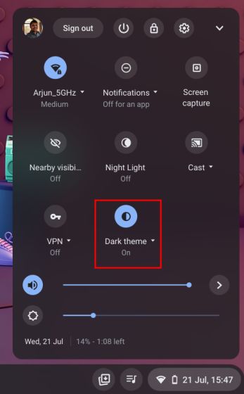 how to have dark mode on chromebook