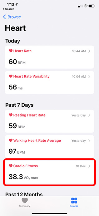 cardio fitness section in heart health