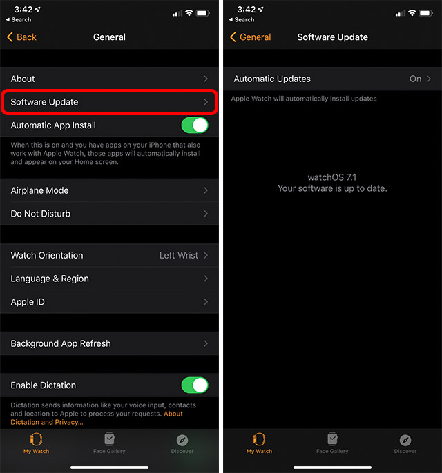 comprobar las actualizaciones de Apple Watch en iPhone