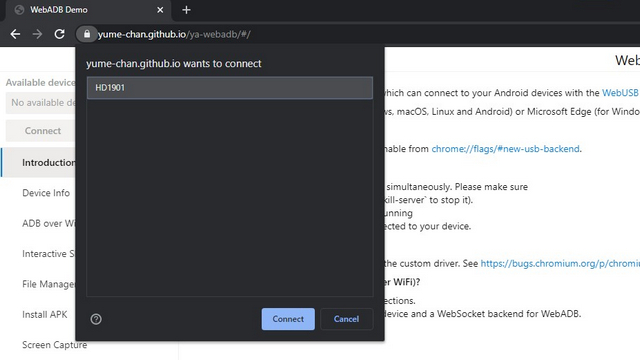 connect your device to webadb 2