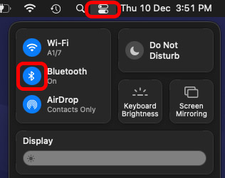 control centre toggle bluetooth