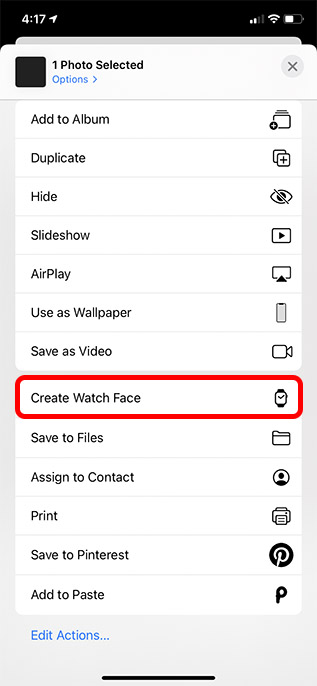 create watch face option