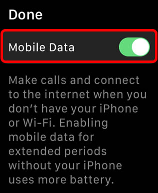 disable mobile data to improve battery life apple watch