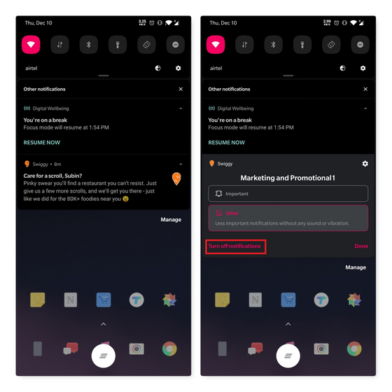 disable spam notifications android