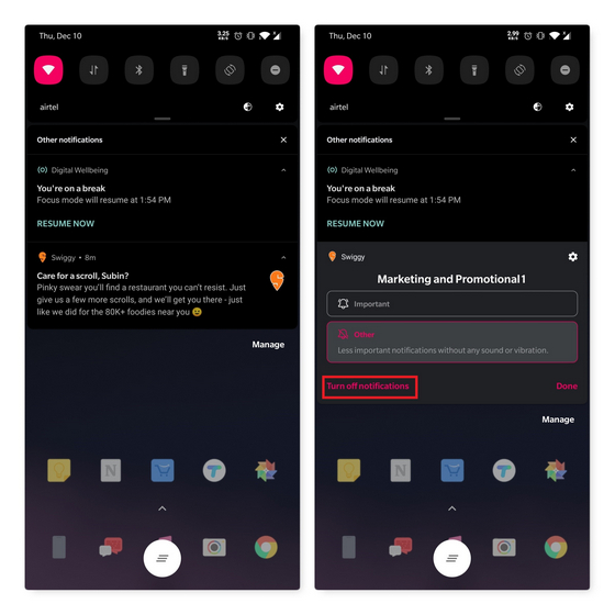 deshabilitar las notificaciones de spam android