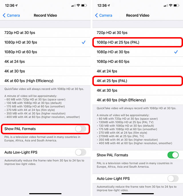 enable pal video recording iphone