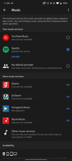 music providers list google assistant