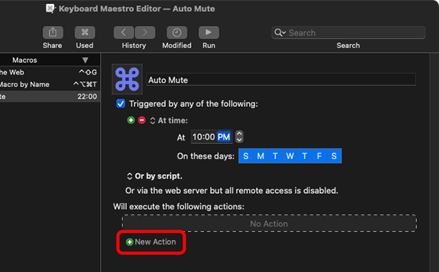 new action for muting mac