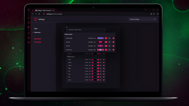 opera gx chroma actions setting