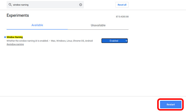 reinicie Chromebook para habilitar la denominación de ventanas en Chrome OS