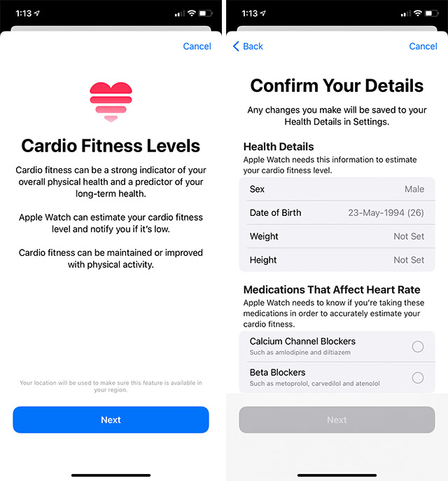 set up cardio fitness iphone apple watch