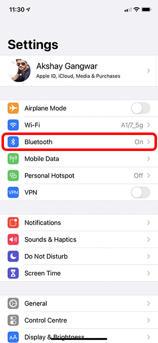 iphone bluetooth settings