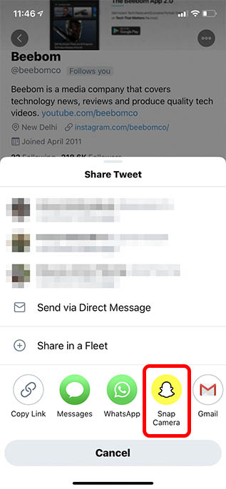 share tweets to snapchat iphone step 1